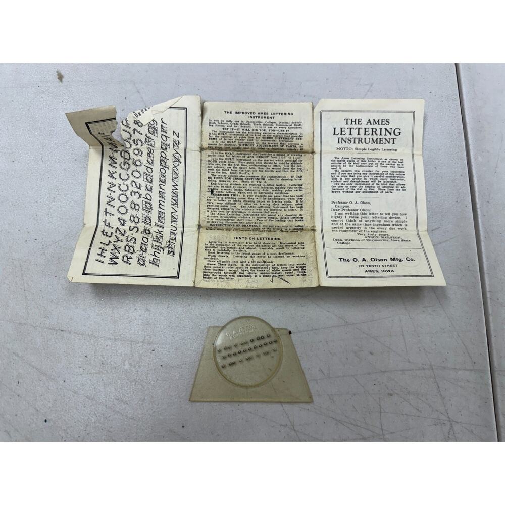 Vintage O. A. Olson Ames Lettering Instrument Guide With Instruction